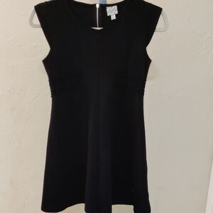 D-Signed Girls Black Sleeveless Zipper Dress With  Side Embroidery Soft Size M